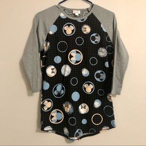 Disney LuLaRoe Randy Baseball T-shirt Minnie Mouse Grey Black Polka Dot Small